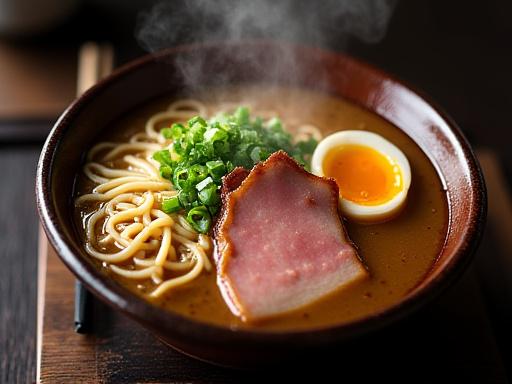 完璧に盛り付けられた濃厚な豚骨ラーメンのボウル